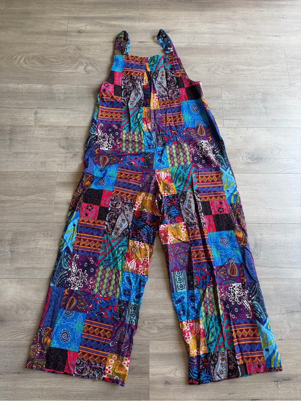Multicolor Boho Patchwork Wide-Leg Jumpsuit - size medium - Picture 4 of 4